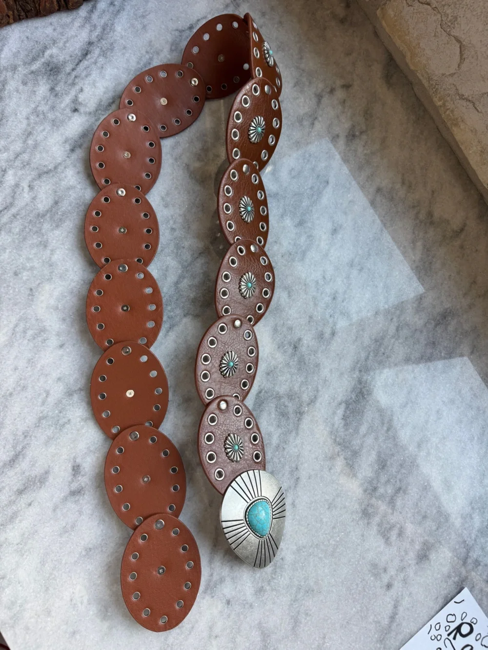 Brown Silver and Turquoise Concho Southwest Belt with Silver Accents